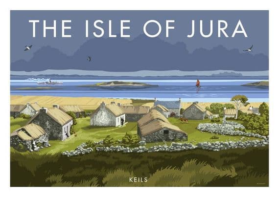 Isle of Jura, KEILS , Inner Hebrides , Scotland  Vintage inspired Scottish Travel Poster