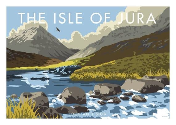 Isle of Jura, LOCH AN T SIOB, Argyle & Bute , Scotland  Vintage inspired Scottish Travel Poster