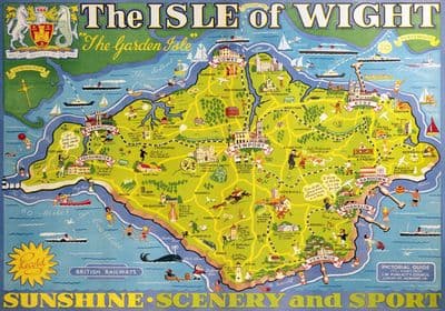 Isle of Wight pictorial map. Vintage BR Travel poster by Tom Smith. 1949