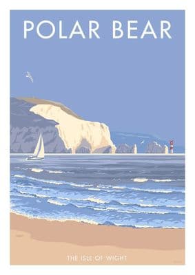 Isle of Wight, Polar Bear, Pool Bay, Dorset,  Southern England.  Vintage inspired travel poster
