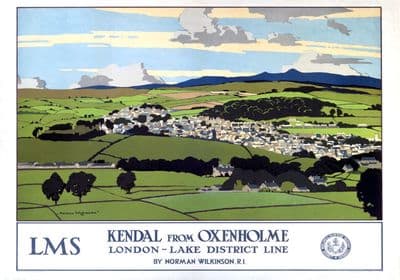 Kendal from Oxenholme, Lake District, Cumbria. LMS Vintage Travel Poster by Norman Wilkinson