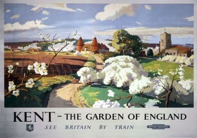 Kent, The Garden of England. Vintage BR (SR) Travel poster by Frank Sherwin. 1955