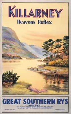 Killarney, Heavens Reflex, Co Kerry, Ireland. GSR Vintage Travel Poster by Walter Till.