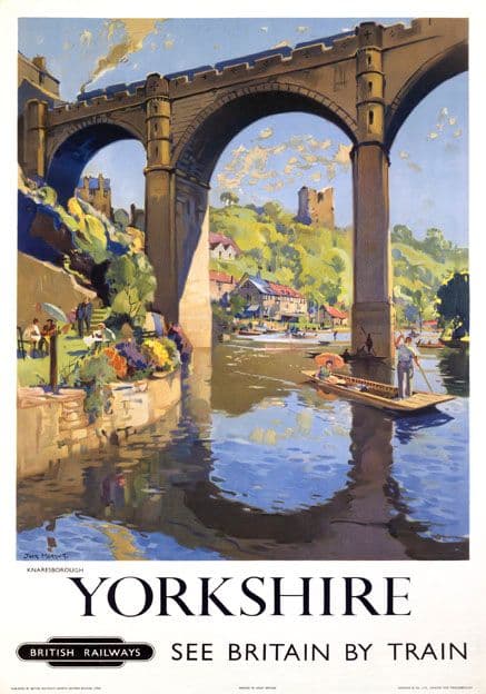 Knaresborough, River Nidd, Yorkshire. Vintage BR Travel poster by Jack Merriott. 1954