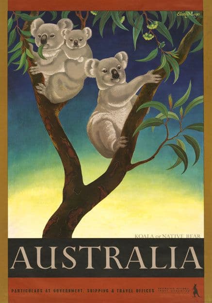 Koala or Native Bear. Australia. Vintage Travel poster by Eileen Mayo
