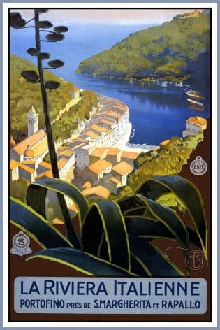 La Riviera Italienne: From Rapallo to Portofino Travel Poster - Portofino, Italy.