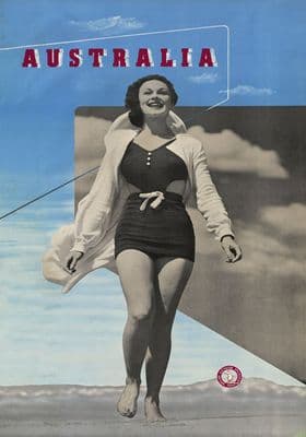 Lady in Swimsuit. Australia. Vintage Travel poster by Douglas Annand & Max Dupain