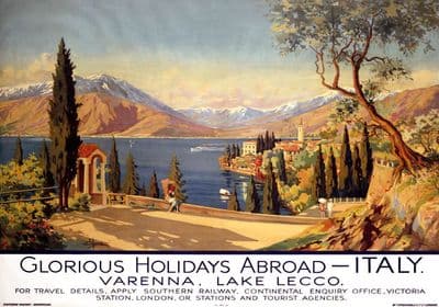 Lake Lecco, Varenna, Italy. Vintage SR Travel Poster by Pio Ximenes