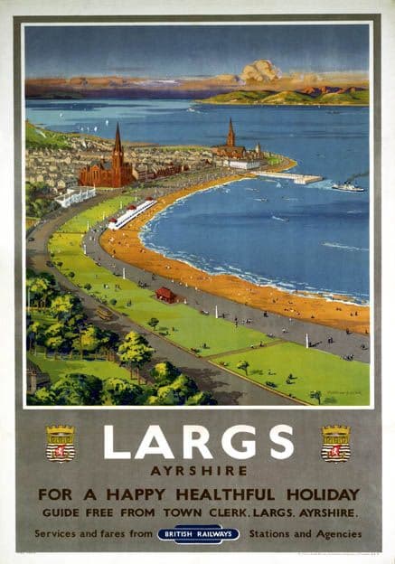 Largs, Ayrshire. Vintage BR Travel Poster by Montague Birrell Black