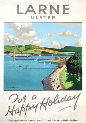Larne Promenade, Co Antrim, Ulster. Vintage Travel poster by Norman Wilkinson