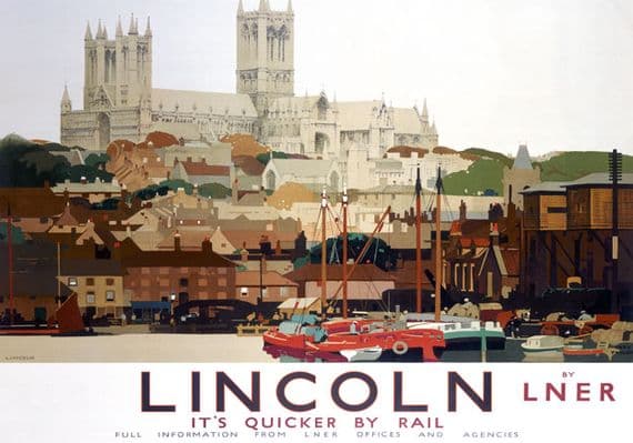 Lincoln Cathedral, Brayford Pool. LNER Vintage Travel Poster by Fred Taylor. 1924