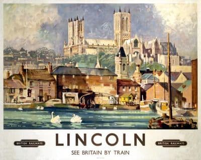 Lincoln Cathedral, England, British Railways  Vintage Travel Poster, See Britain by Train
