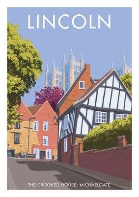 Lincoln, The crooked house,  Michaelgate English Vintage inspired poster by Stephen Millership
