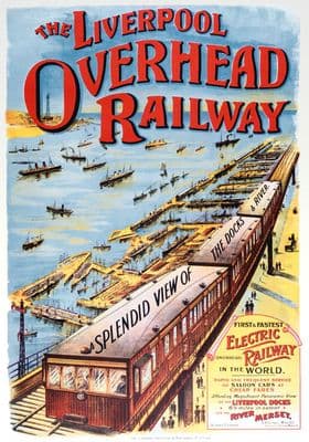 Liverpool Overhead Railway, Merseyside. Vintage LOR Travel poster. c1910