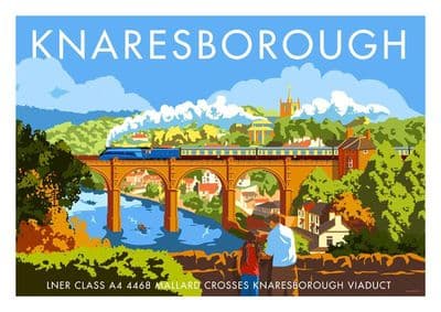 LNER class a4 4468 mallard crosses Knaresborough Viaduct, Yorkshire Vintage Inspired Poster