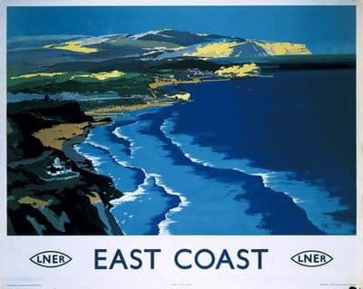 LNER Railway Travel Art Poster, East Coast, England,