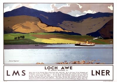 Loch Awe, Argyll and Bute. LMS/LNER Vintage Travel Poster by Norman Wilkinson