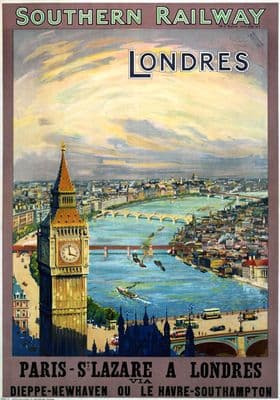 London-Paris, St Lazare. Southern Railway Vintage Travel Poster