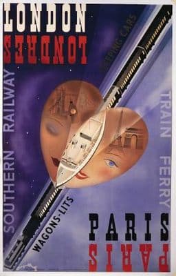 London Paris Travel Railway Art Poster. England, France