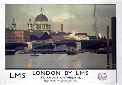 London St Pauls Cathedral, Railway Travel Poster by Norman Wilkinson and LMS