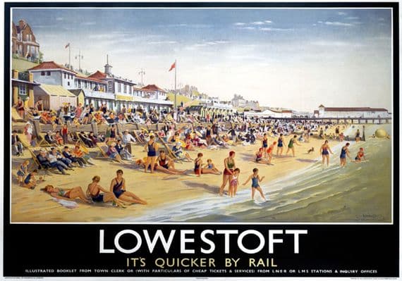 Lowestoft Beach, Suffolk. Vintage LNER Travel poster by Charles Ernest Cundall