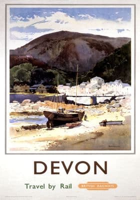 Lynmouth, Devon. Vintage British Railway (WR) Travel poster by Jack Merriott. c1950