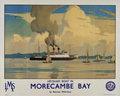 Morecambe Bay, Lancashire. Vintage LMS Travel poster by Norman Wilkinson