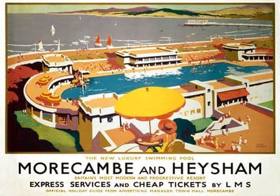 Morecambe & Heysham, Lancashire. LMS Vintage Travel Poster by Frank Sherwin