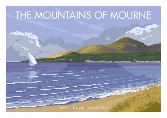 Mourne Mountains,  Murlough Bay, County Down, Ireland. Northern  Irish Vintage Inspired Poster