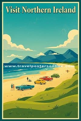 Murlough Beach, Mourne Mountains, Newcastle, County Down, Northern Ireland.  Vintage Inspired Poster
