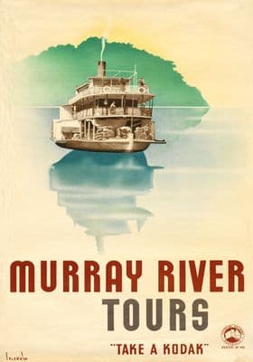 Murray River Tours, Australia. Vintage Travel Poster by Gert Sellheim. c1930