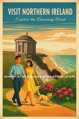 Mussenden Temple Northern Ireland, Downhill, Northern Irish Vintage Inspired Poster