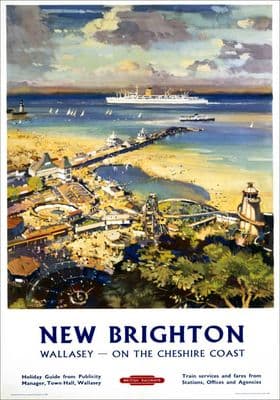 New Brighton, Wallasey, Merseyside, Cheshire Coast. BR (LMR) Vintage Travel Poster by L A Wilcox