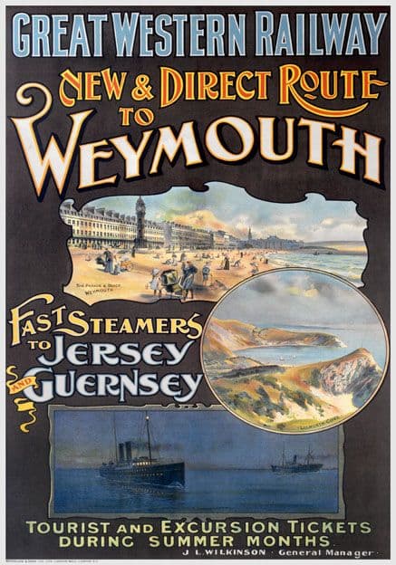 New & Direct Route to Weymouth, Dorset. GWR Travel Poster by Alec Fraser