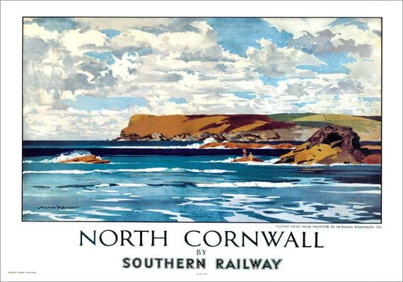 North Cornwall, Pentire Head, Padstow. SR Vintage Travel poster by Norman Wilkinson