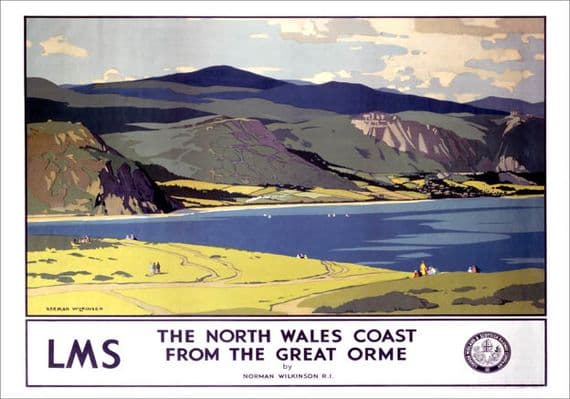 North Wales Coast from the Great Orme, Llandudno. LMS Vintage Travel Poster by Norman Wilkinson