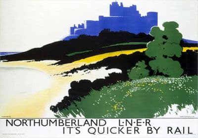 Northumberland, Bamburgh Castle. LNER Vintage Travel Poster by Tom Purvis