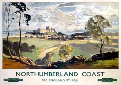 Northumberland Coast, Bamburgh Castle & Farne Islands. BR Vintage Travel poster by Jack Merriott
