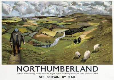 Northumberland Countryside. Vintage British Railways Travel poster by Armangol