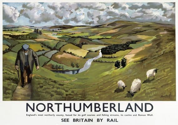 Northumberland Countryside. Vintage British Railways Travel poster by Armangol