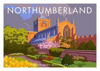 Northumberland, Hexham Abbey, English Vintage Inspired Travel Poster by Stephen Millership