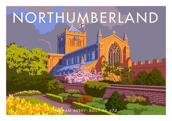 Northumberland, Hexham Abbey, English Vintage Inspired Travel Poster by Stephen Millership