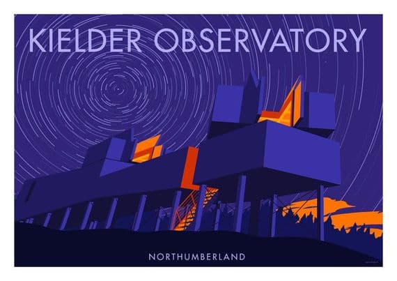 Northumberland, KIELDER OBSERVATORY, English Vintage Inspired Travel Poster by Stephen Millership