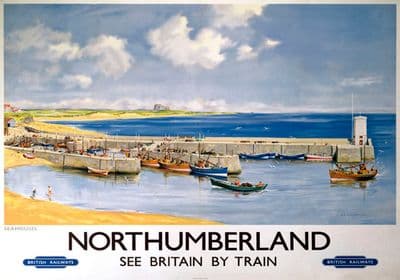 Northumberland, Seahouses. British Railways Vintage Travel poster by J G Fullerton