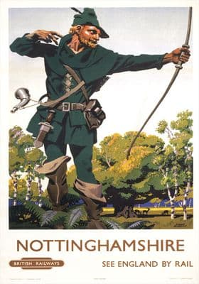 Nottinghamshire, Robin Hood. BR Vintage Travel Poster by Frank Newbould