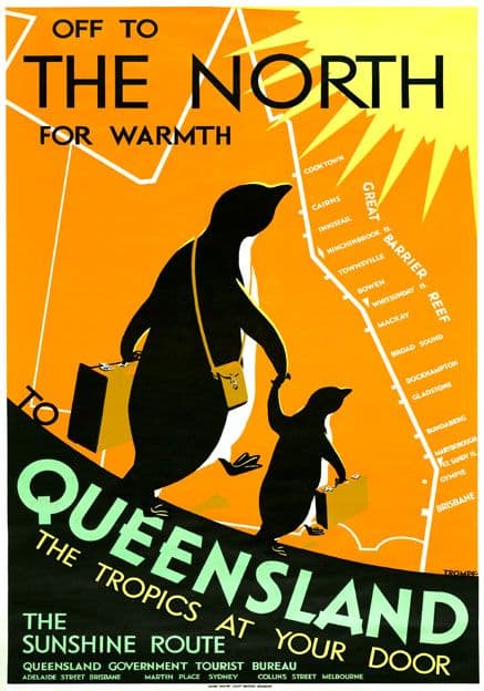 Off to the North for Warmth Queensland Australia Vintage Travel poster ...