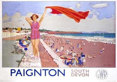 Paignton, South Devon, English Vintage Great Western Railways Travel Poster Print