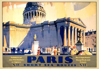 Paris, Short Sea Routes with The Pantheon. Vintage SR Travel Poster by Frederick Griffin