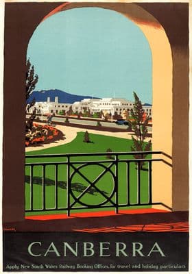 Parliament House, Canberra, Australia. Vintage Travel poster by Percy Trompf. c1930