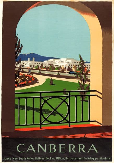 Parliament House, Canberra, Australia. Vintage Travel poster by Percy Trompf. c1930
